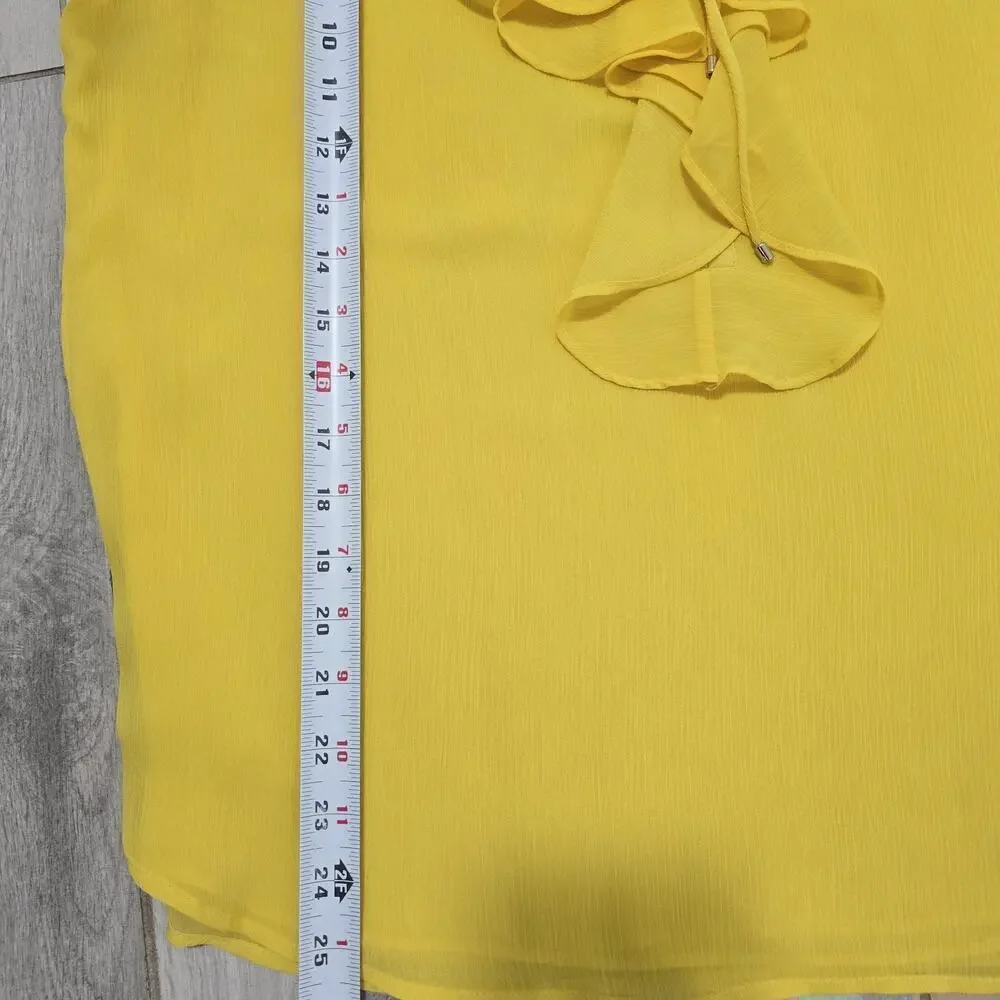 Tommy Hilfiger Womens XL Yellow Ruffle Tie Neck Chiffon Sleeveless Top blouse